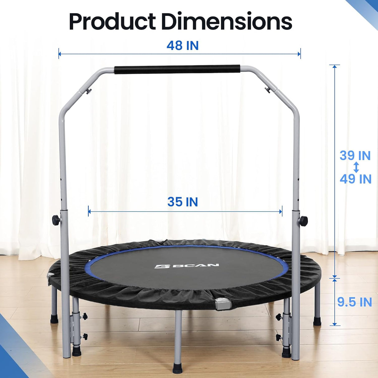 Trampolín Plegable BCAN 40/48 330/440lbs con Manillar Ajustable