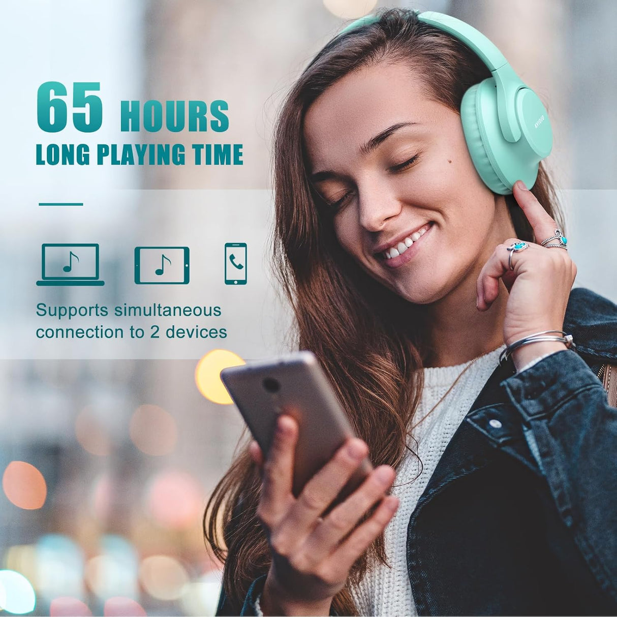 Auriculares Bluetooth KVIDIO, 65h, Microfono, Sonido HiFi