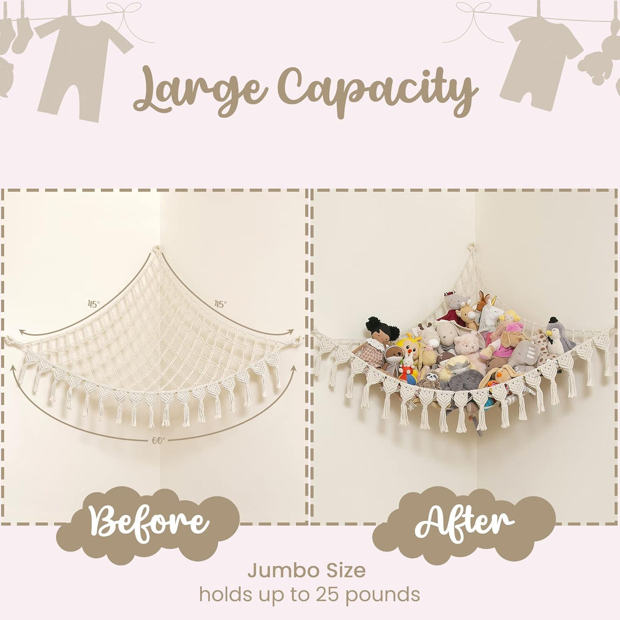 Hamaca de Almacenamiento de Juguetes, Extra Large, 25LB, LED