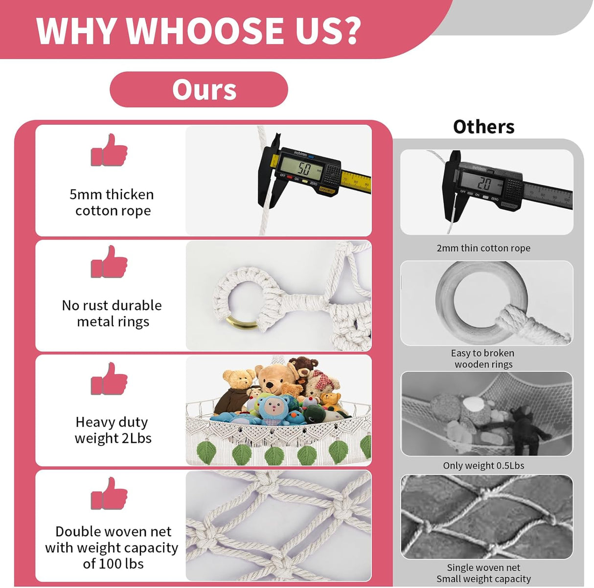 Hamaca para Peluches, Organizador Boho con Luz Estrella, 56