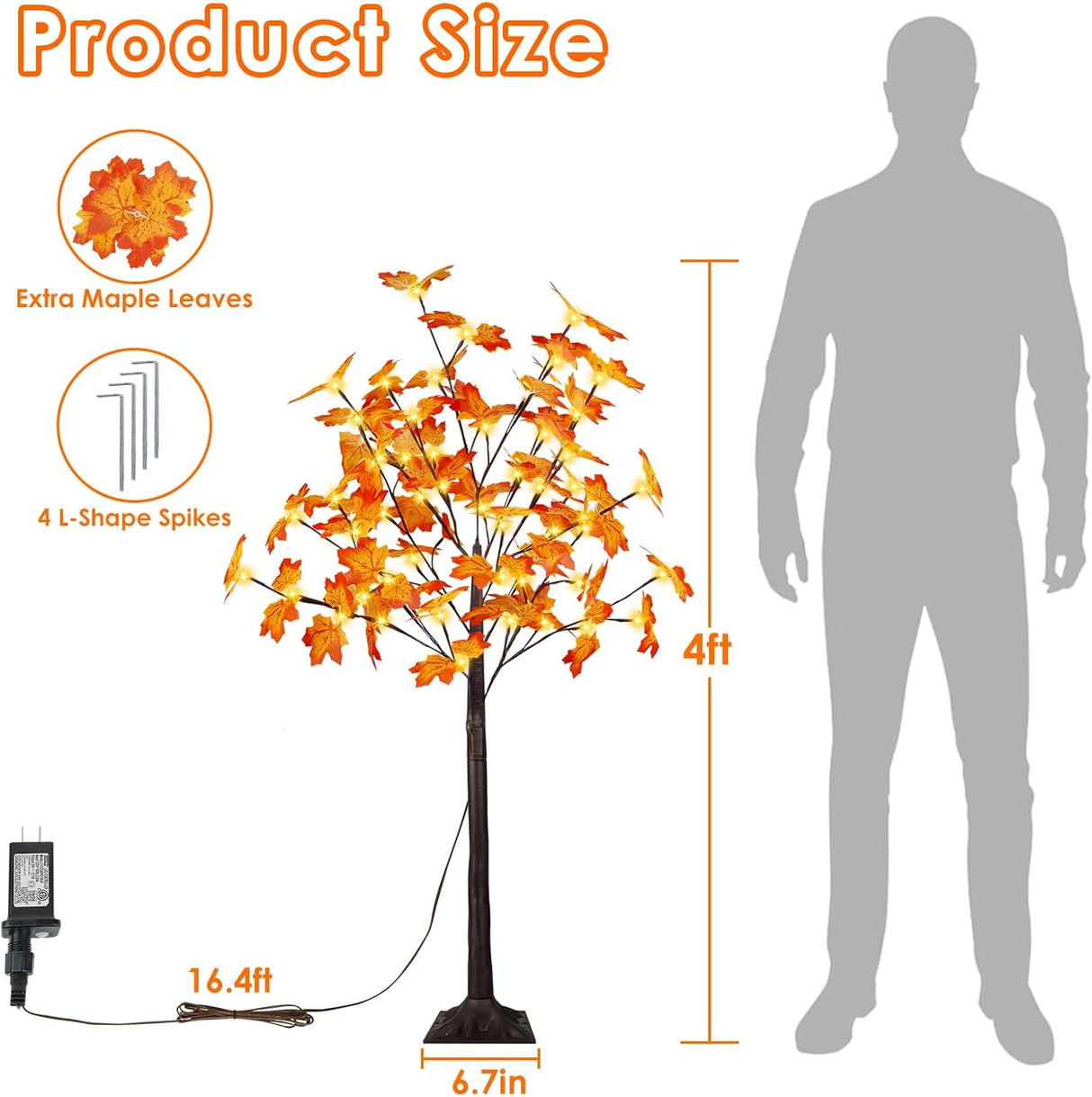 Árbol de Arce Artificial Iluminado 4FT, Decoraciones de Otoño