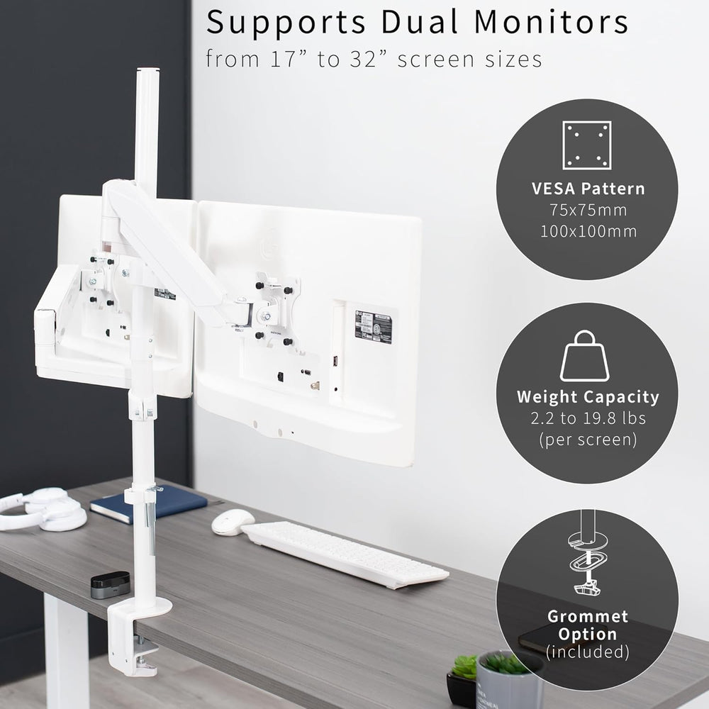 Soporte Doble para Monitores VIVO, Altura Ajustable, STAND-V012KW