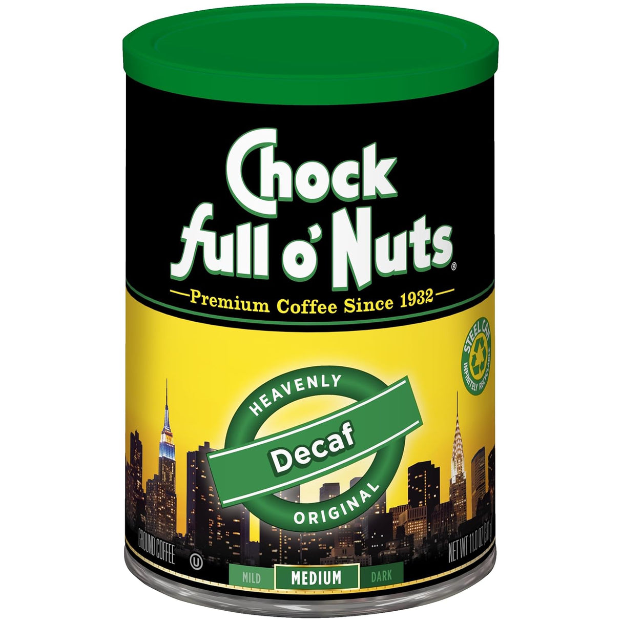 Café Descafeinado Chock Full O'Nuts Original, 11 oz, Paquete 3