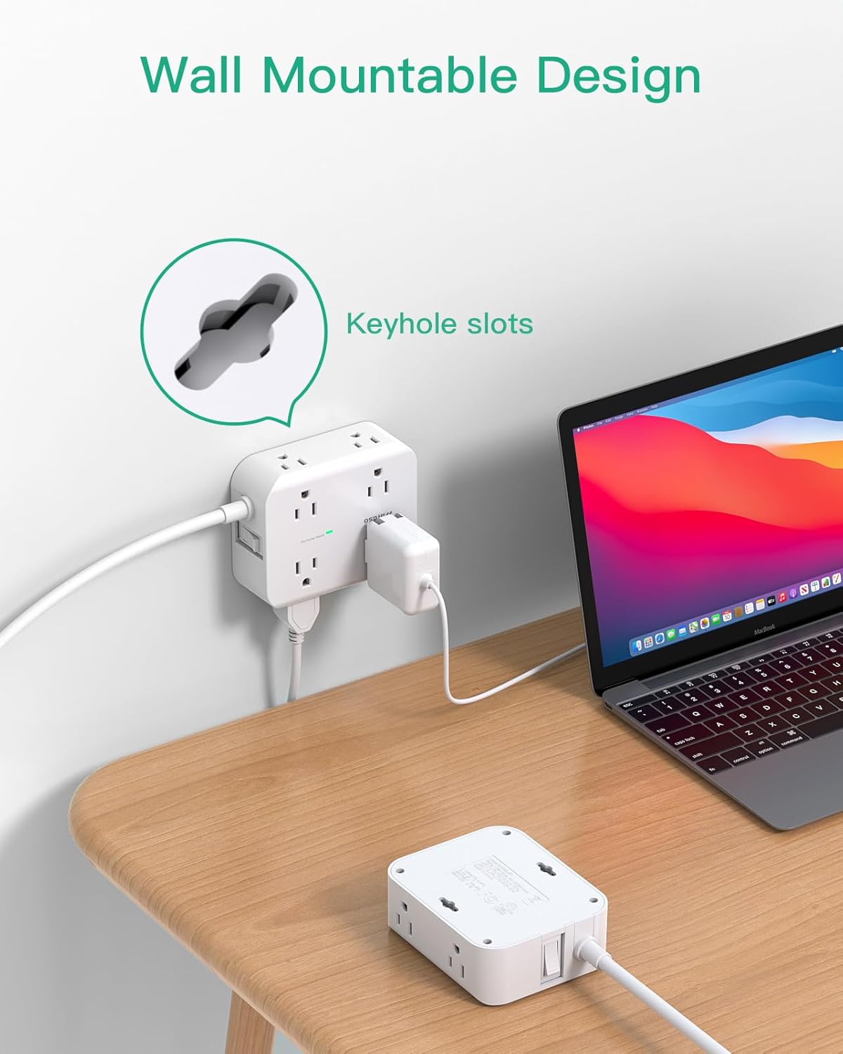 Regleta protectora contra sobretensiones, plano, 8 tomas