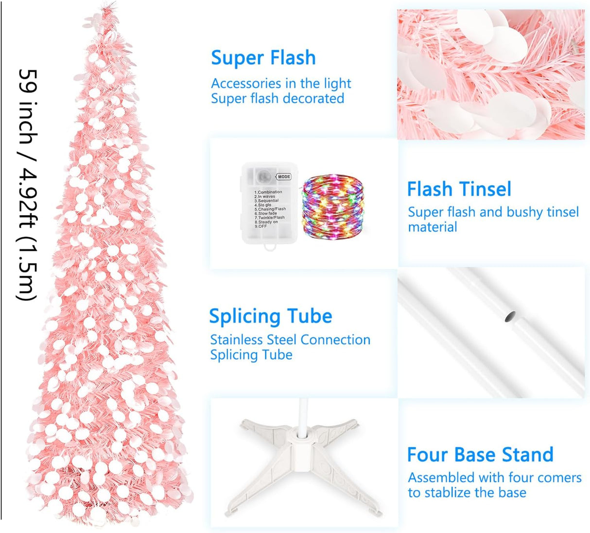 Árbol de Navidad Pop-Up MACTING con Luces y Brillo, Modelo 5ft