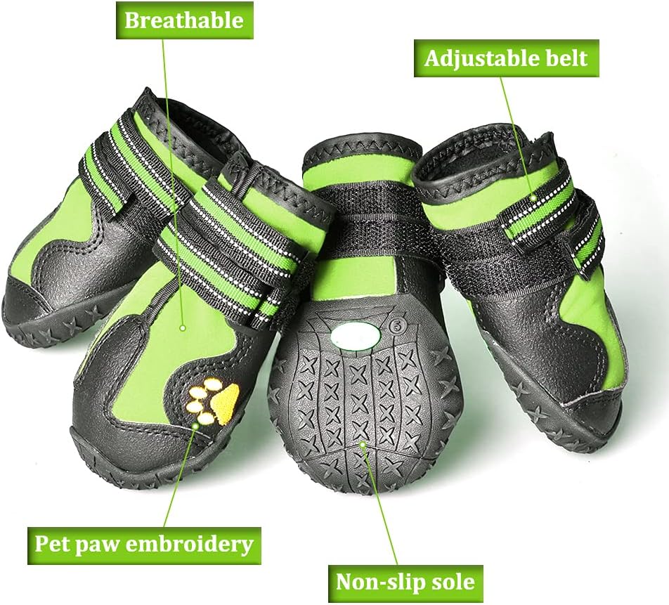 CovertSafe& - Botas para perros antideslizantes, botines impermeables para exteriores, zapatos para perros medianos y grandes 4 unidades, con suela resistente Gris-Verde