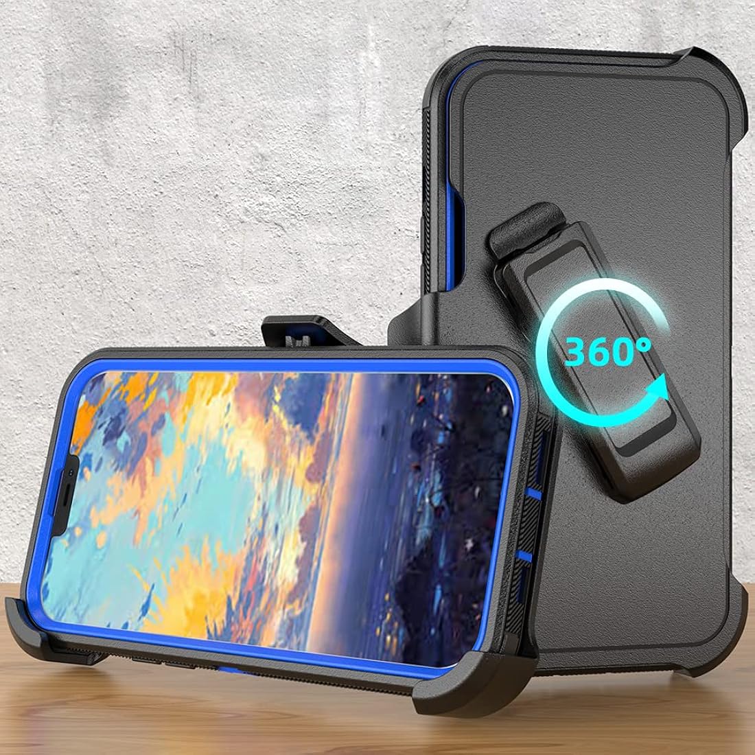 TASHHAR Funda para teléfono iPhone 13 Pro Max, resistente a prueba de golpes, funda protectora con clip para cinturón para Apple iPhone 13 Pro Max 5G 2021 (negro y azul)