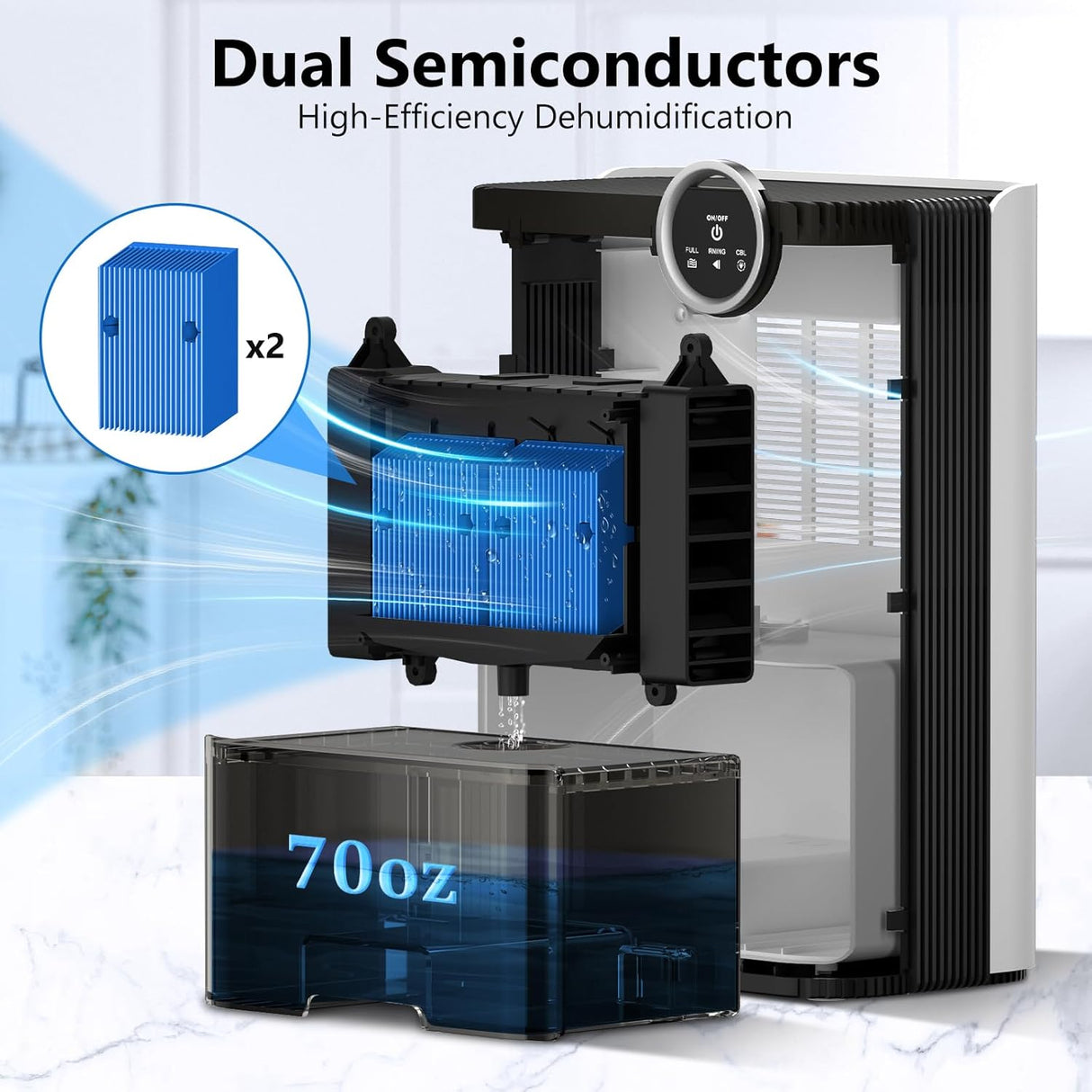 Deshumidificador silencioso de 70 oz para 500 ft²