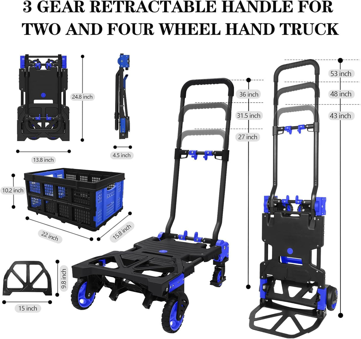 Carretilla Plegable 2 en 1, Alta Capacidad 330lbs, Modelo Portátil