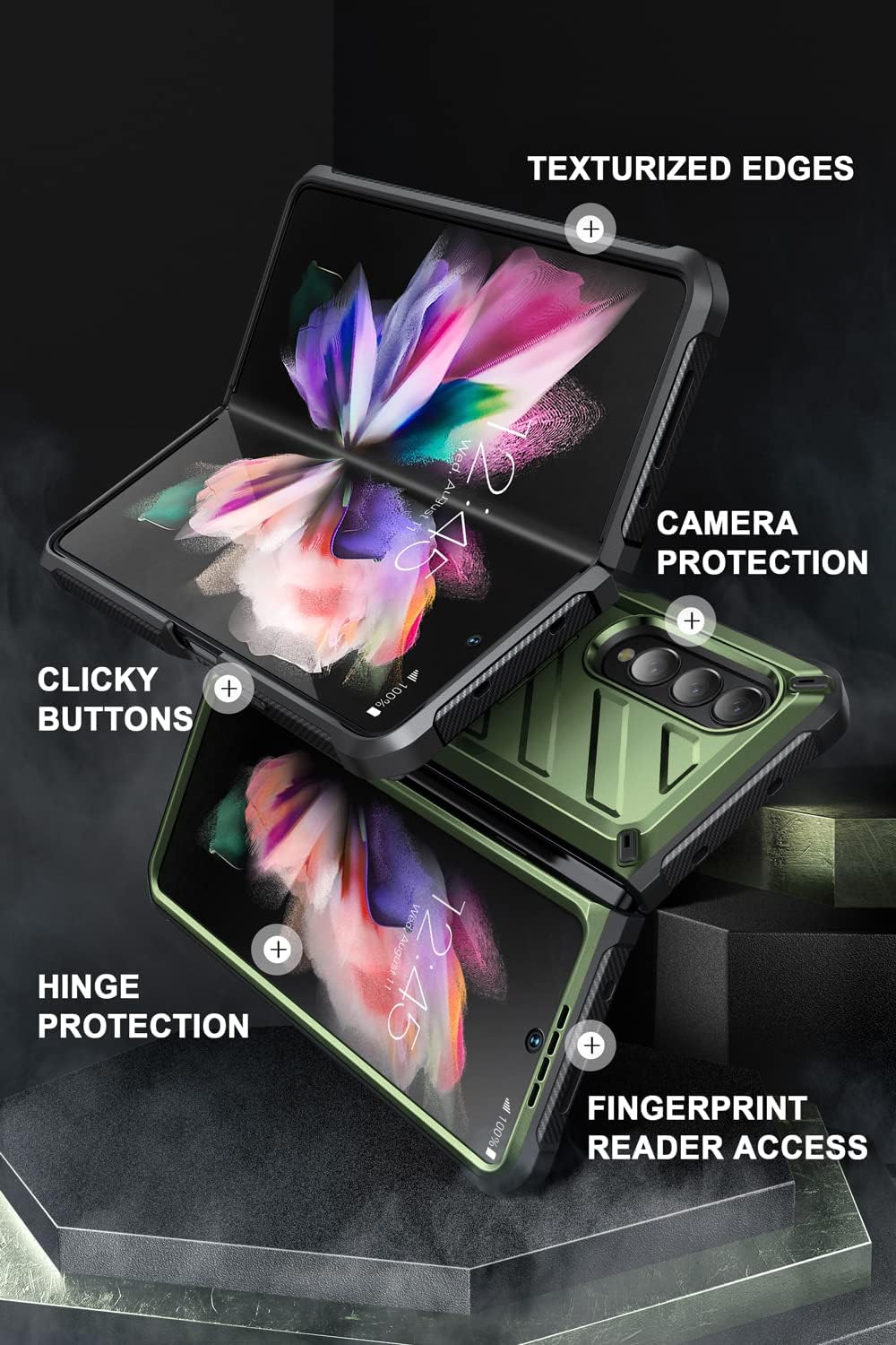 SUPCASE Unicorn Beetle - Funda protectora para Galaxy Z Fold 3 5G (2021), resistente clip para cinturón a prueba de golpes, con protector de pantalla integrado y soporte (Guldan)