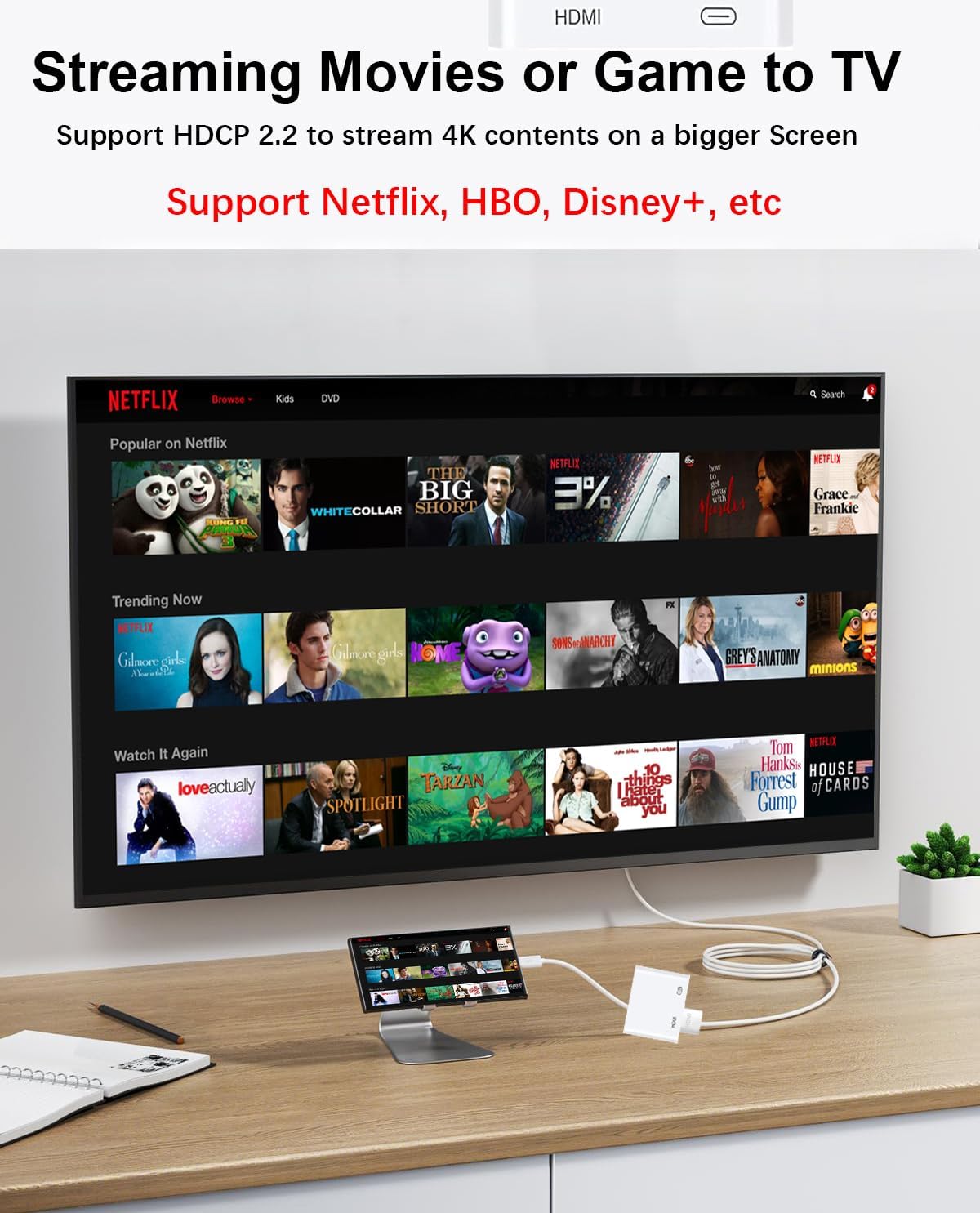 Adaptador USB C a HDMI 4K 60Hz MFi para iPhone 15/16 y más