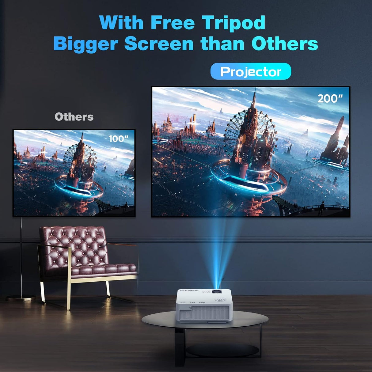 Proyector 1080P, portátil, WiFi 5G, compatible 4K, Tripod