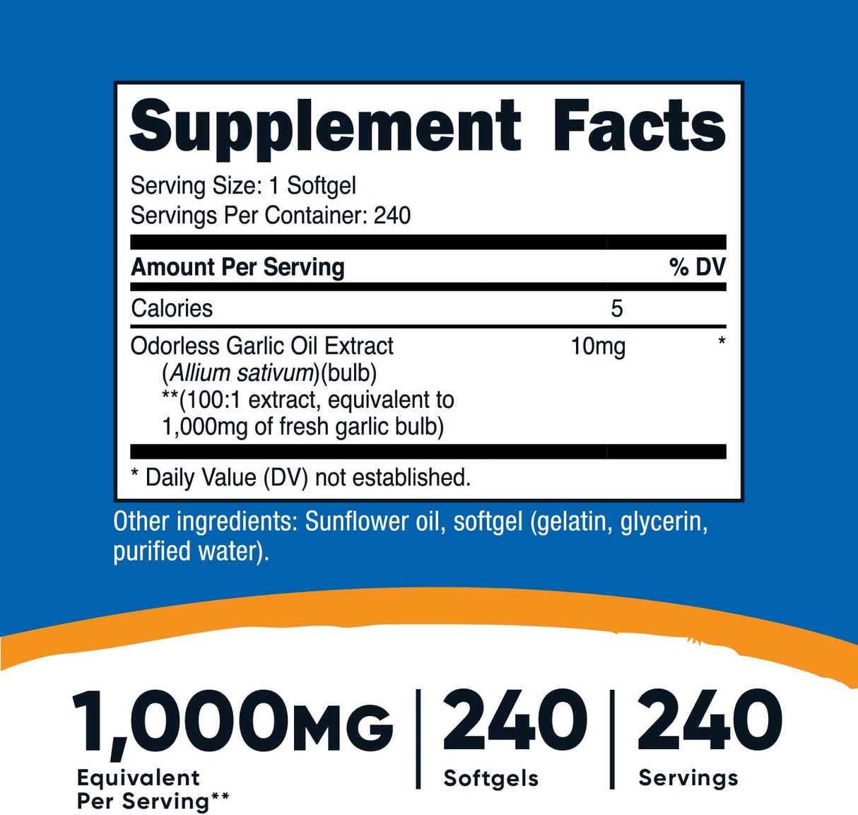 Suplemento Nutricost ajo de alta potencia 1000 mg 240 cáp