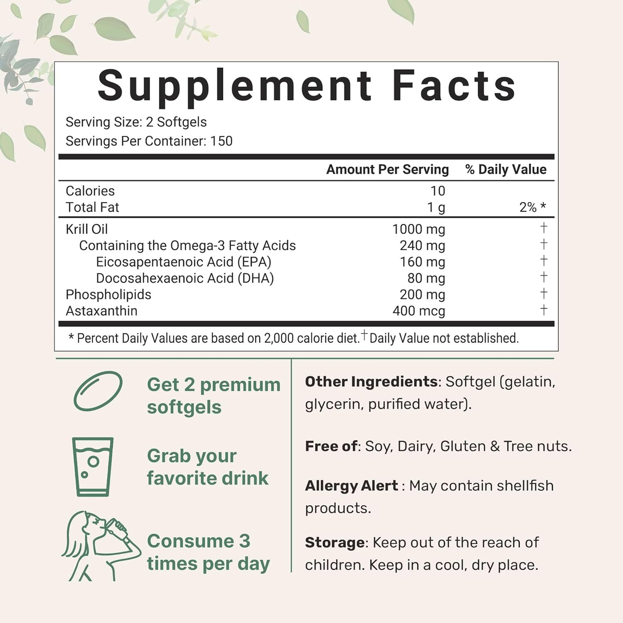 Suplemento de aceite de krill antártico 1000 mg por porción