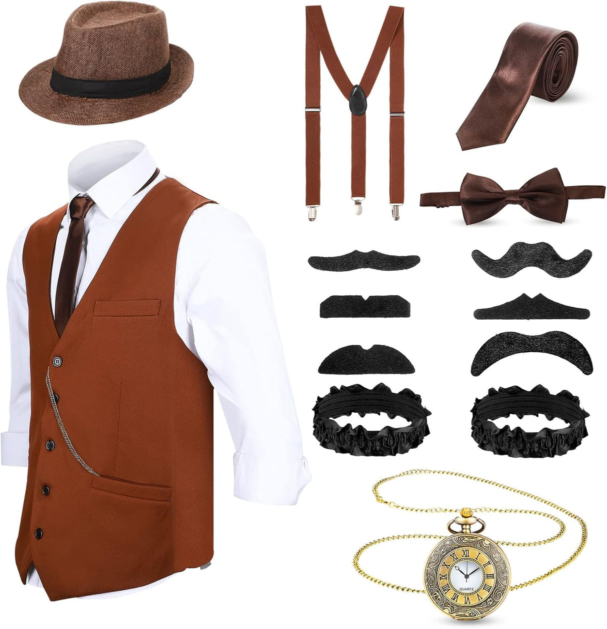 Disfraz de Hombre SATINIOR 1920s con Chaleco, Sombrero y Reloj