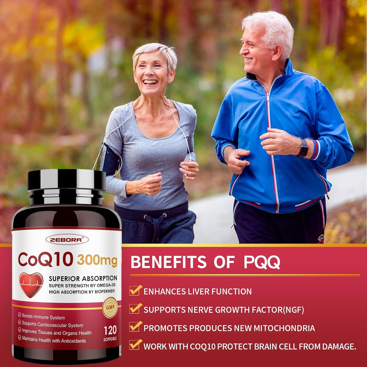 Suplemento CoQ10 300mg ZEBORA, Antioxidante y Energía, 120 cápsulas