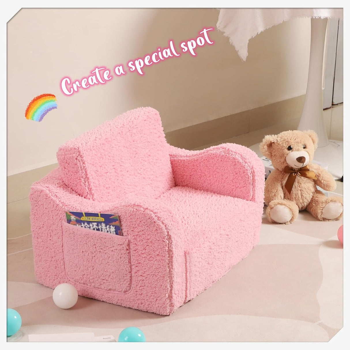 Silla infantil convertible en cama para niños pequeños, Rosa