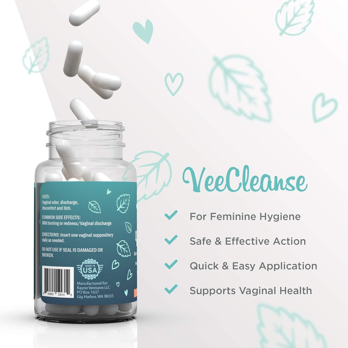 VeeFresh - Supositorios vaginales de ácido bórico VeeCleanse
