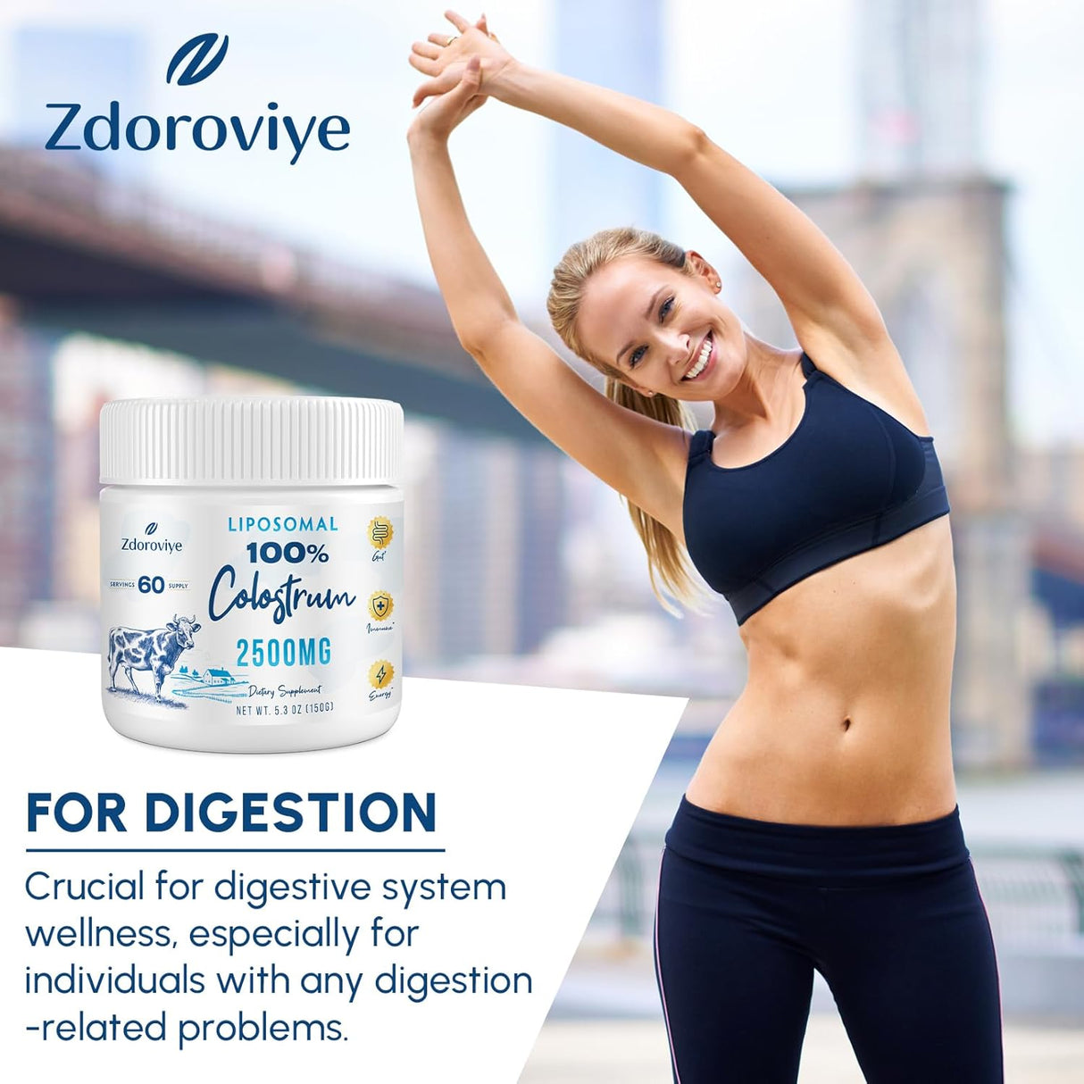 Suplemento de Colostro Bovino Liposomal 2500 mg - 60 Servings