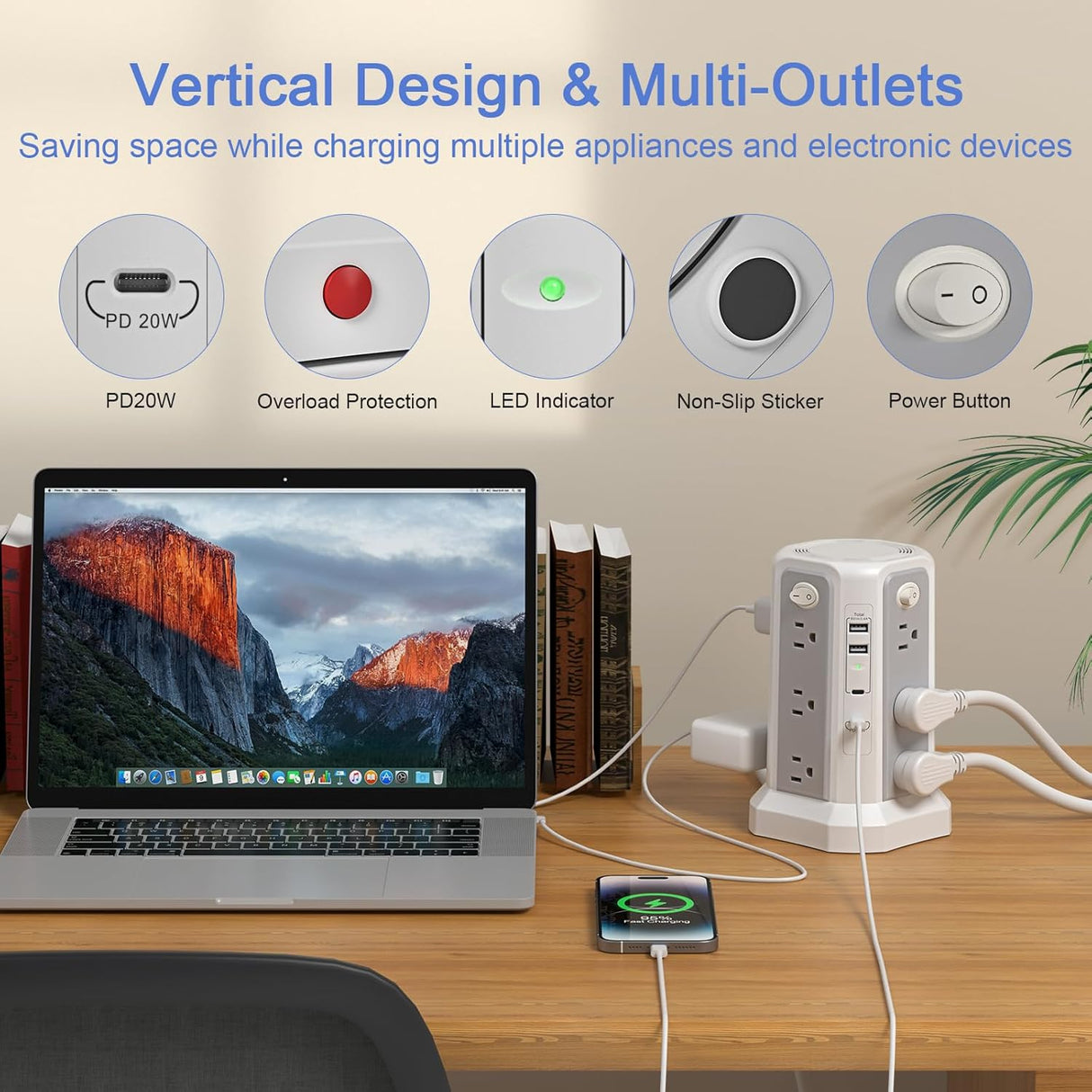 Cable de extensión largo de 10 pies 1625 W | 13 A con múltiples