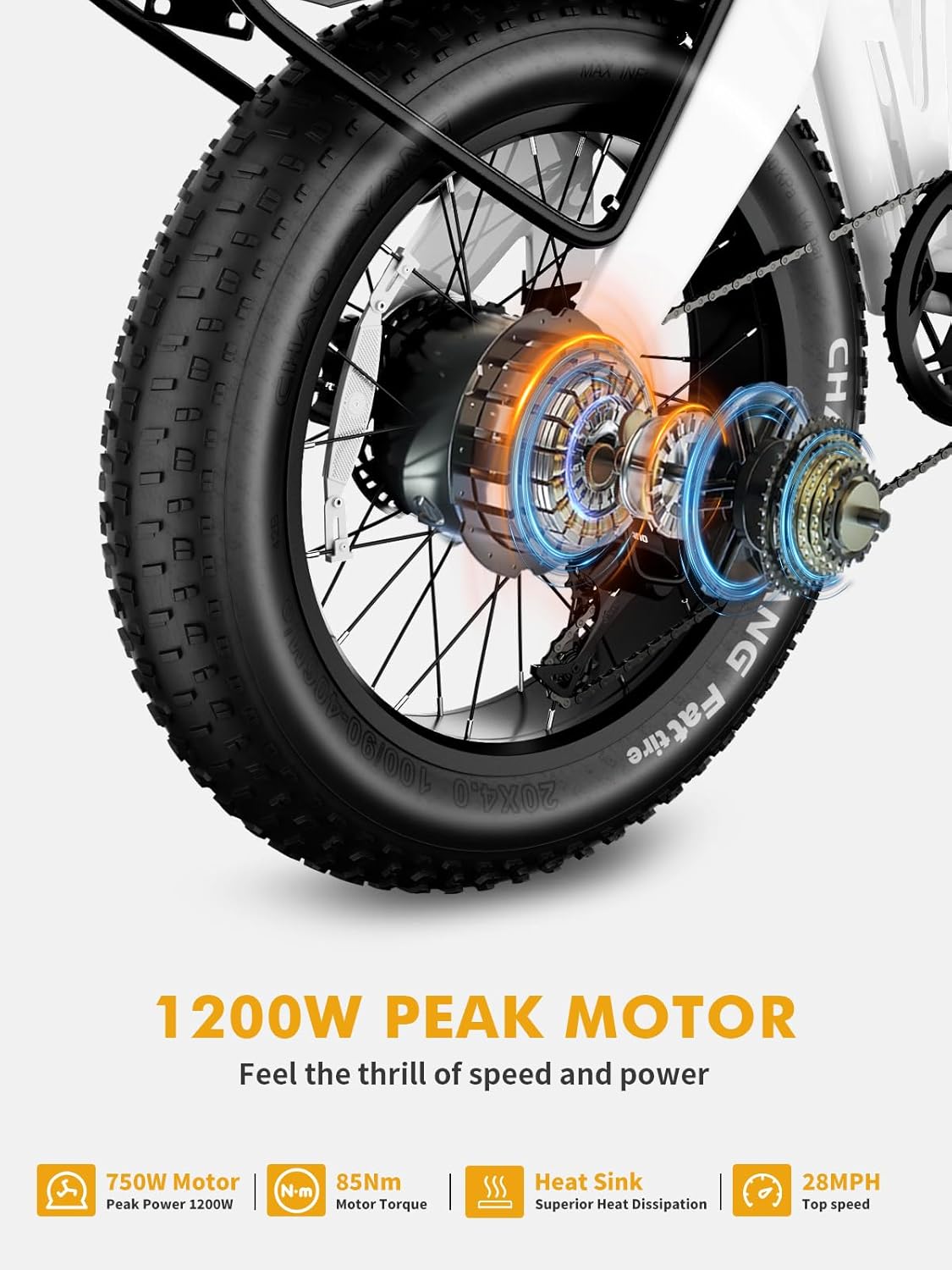 Bicicleta Eléctrica Plegable BAFANG 1200W, 60M, 28MPH, 720WH