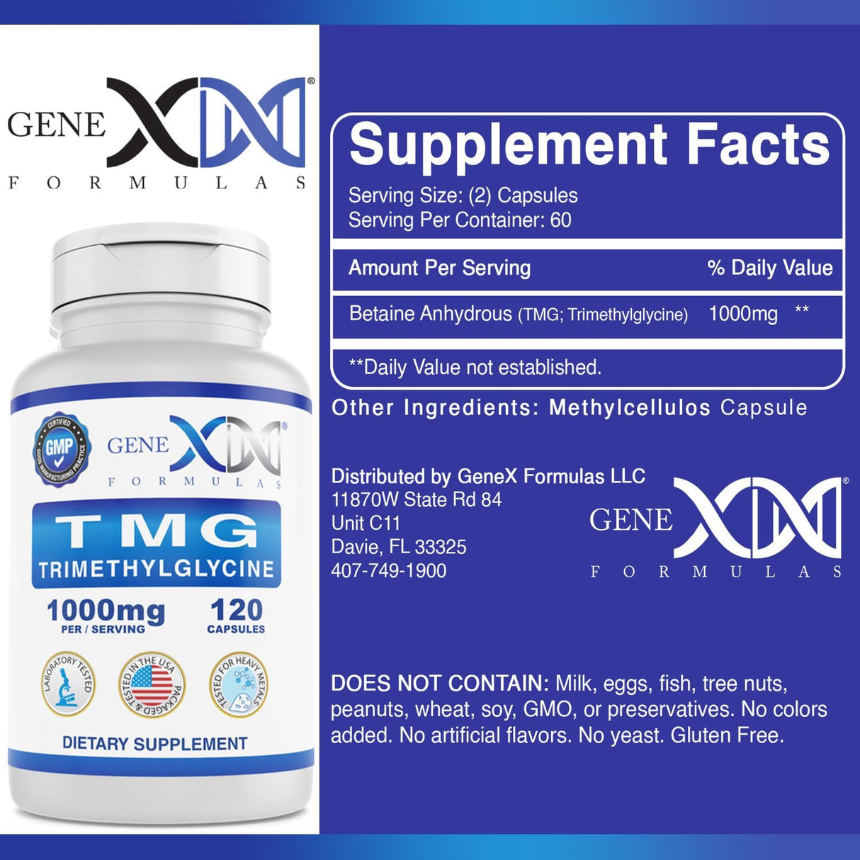 Suplemento GENEX 1000mg TMG pack 3 Betaína anhidra hepático