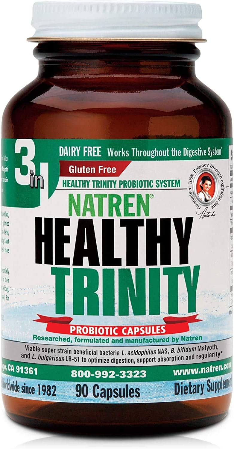 Natren Healthy Trinity Probióticos - 90 Cápsulas, Sin Gluten ni Lácteos