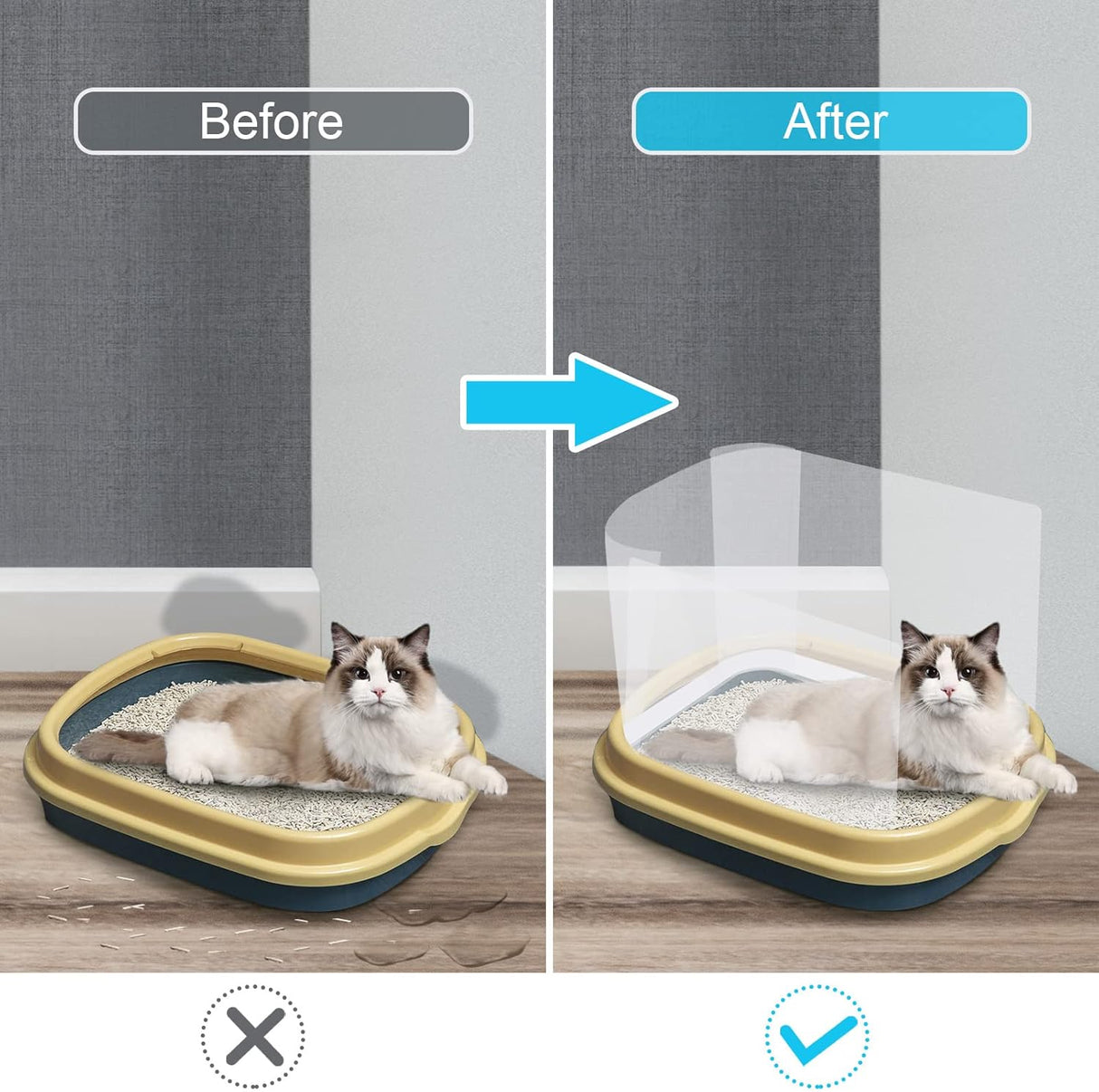 Escudos de orina alto transparente para arenero Sadoia