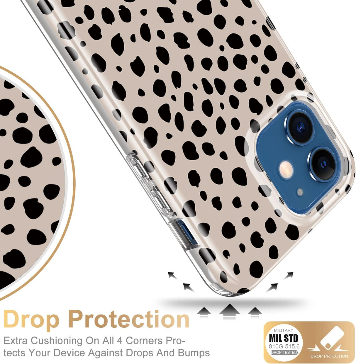 ESDOT Funda para iPhone 12, iPhone 12 Pro con protector de pantalla integrado, funda resistente con diseños de moda para mujeres y niñas, funda protectora para iPhone 12/12 Pro de 6.1 pulgadas, elegante guepardo