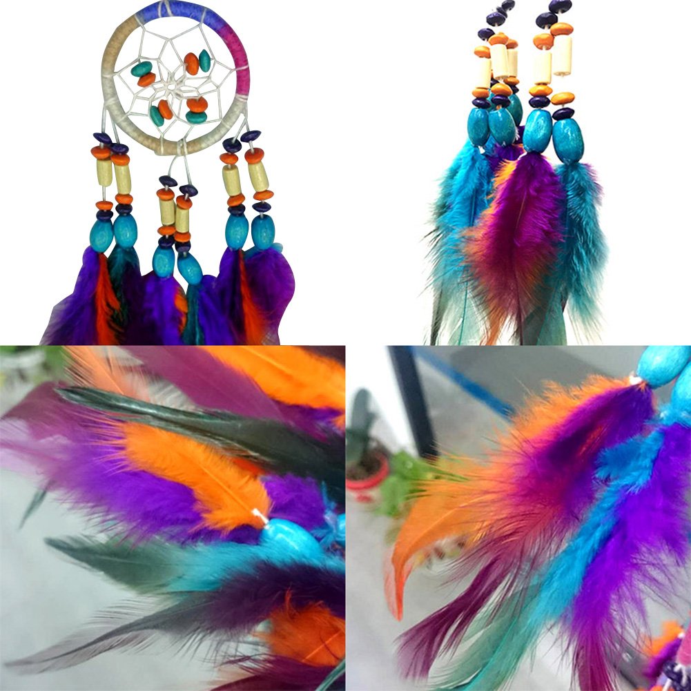 Adorno colgante de plumas con 5 anillos