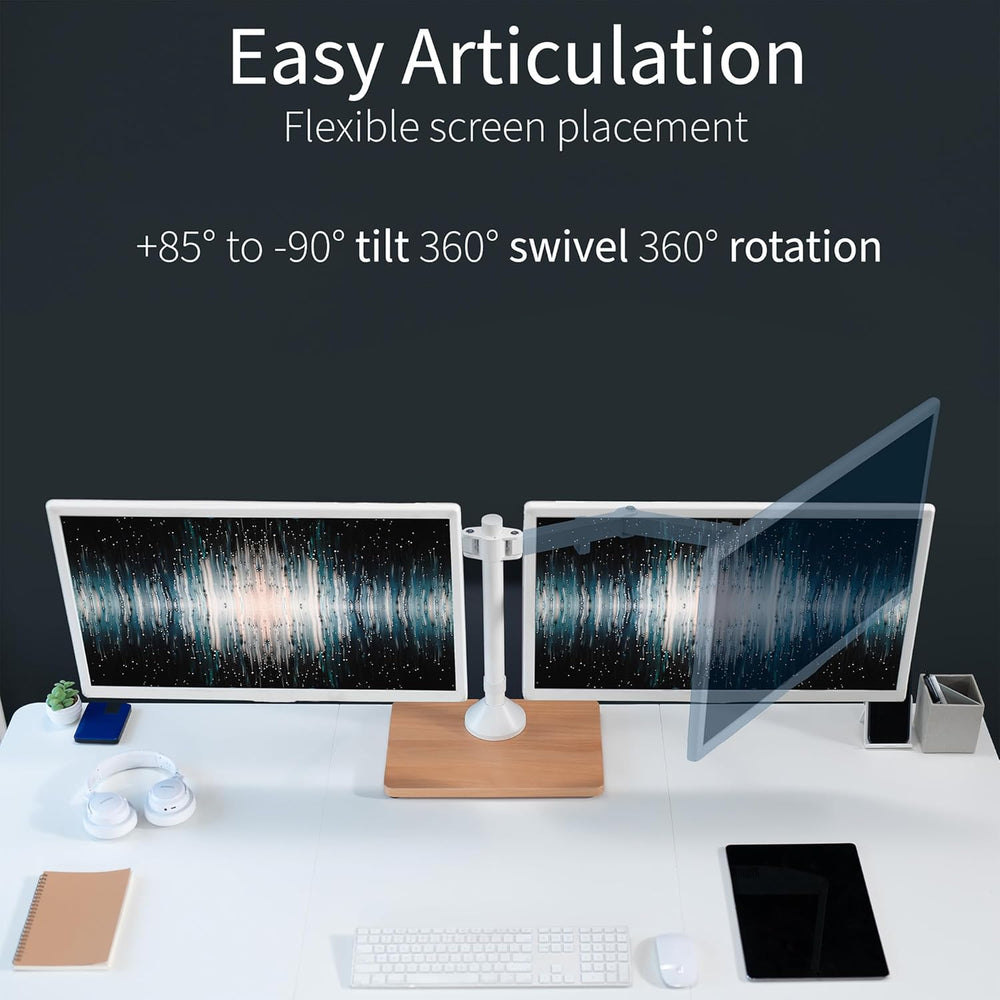 Soporte Doble de Monitor VIVO, Base de Madera, STAND-V002FD-W