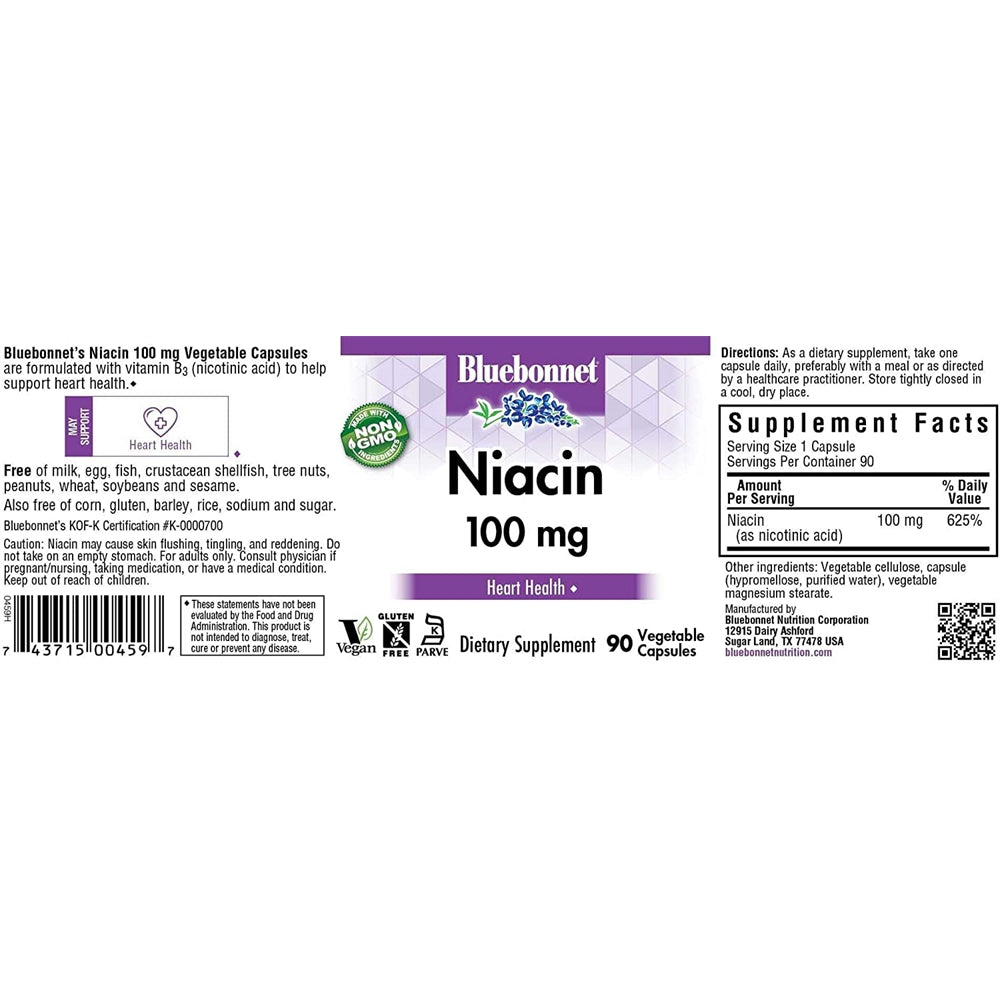 Suplementos Niacin Cápsulas vegetales de 100 mg 90 unidades