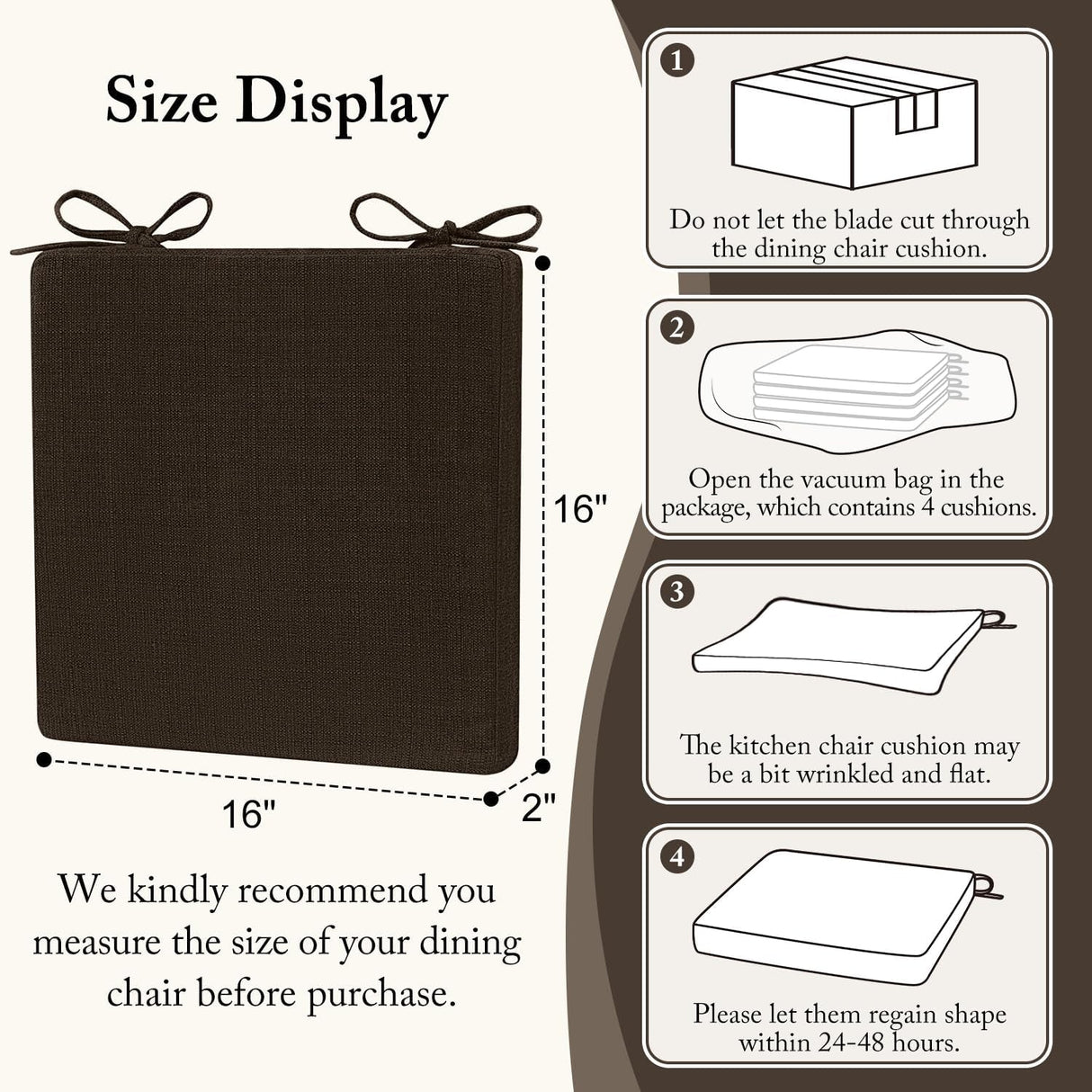 Cojines para Sillas de Comedor Cozyide, 4 Pack, 16 x 16