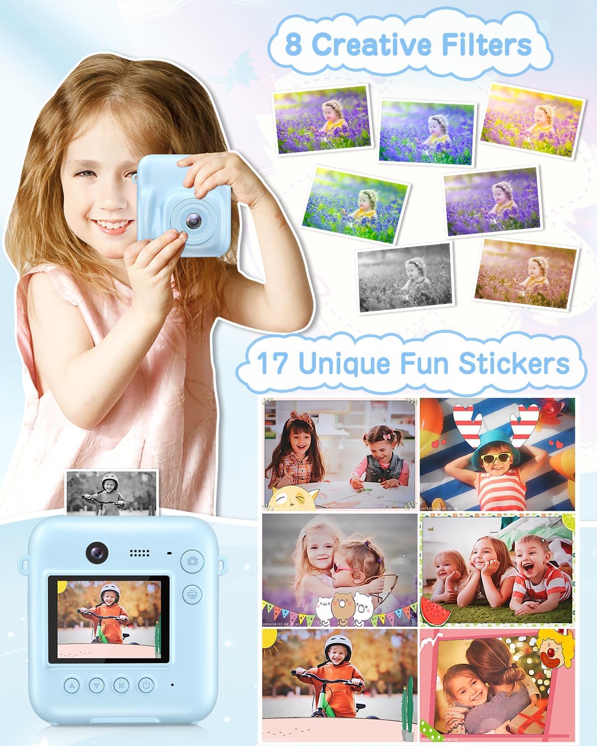 Cámara instantánea para niños, 48MP, doble lente, regalo.