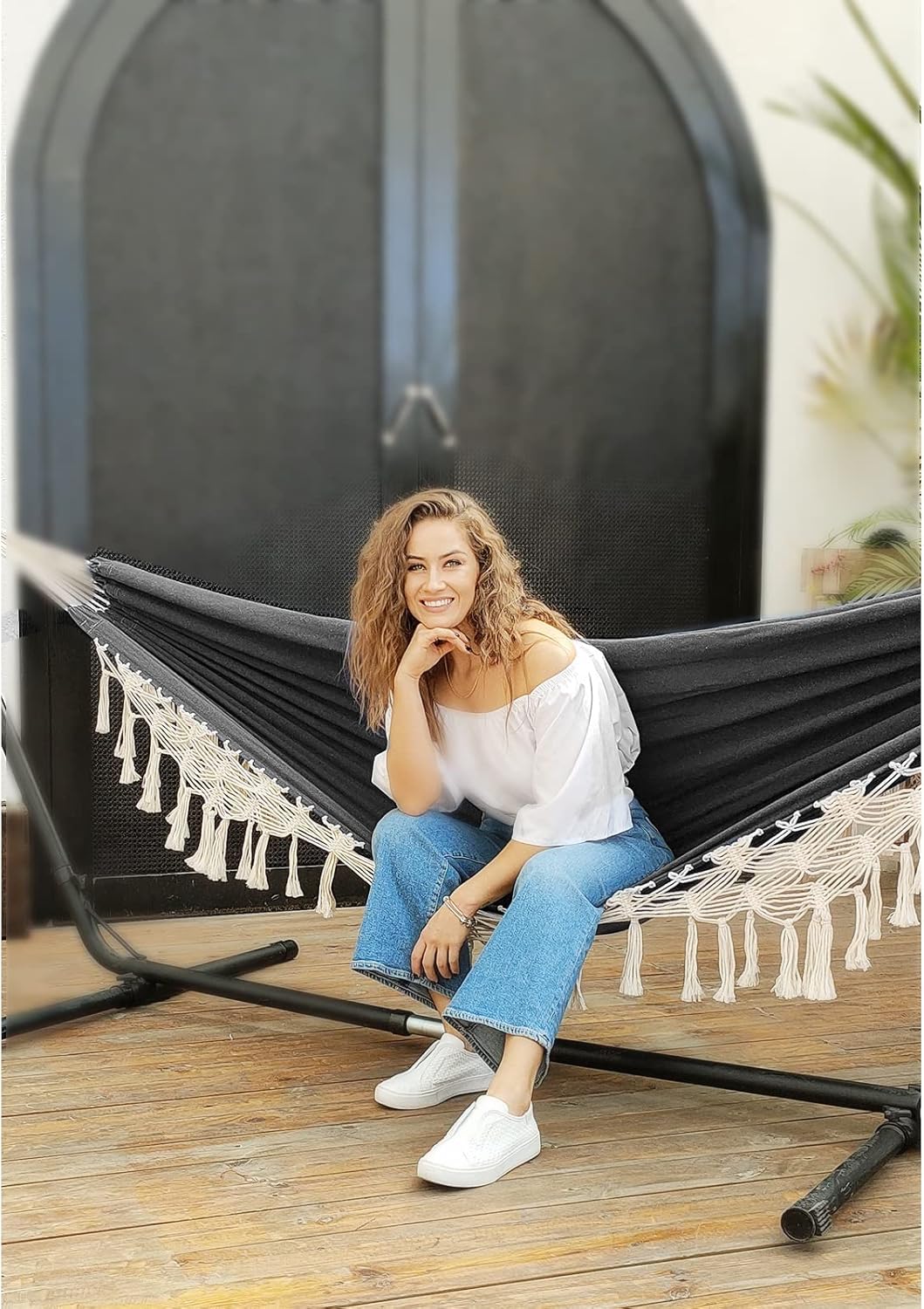 Hamaca Anyoo Jardín, Algodón, Elegante con Borlas, 450lbs