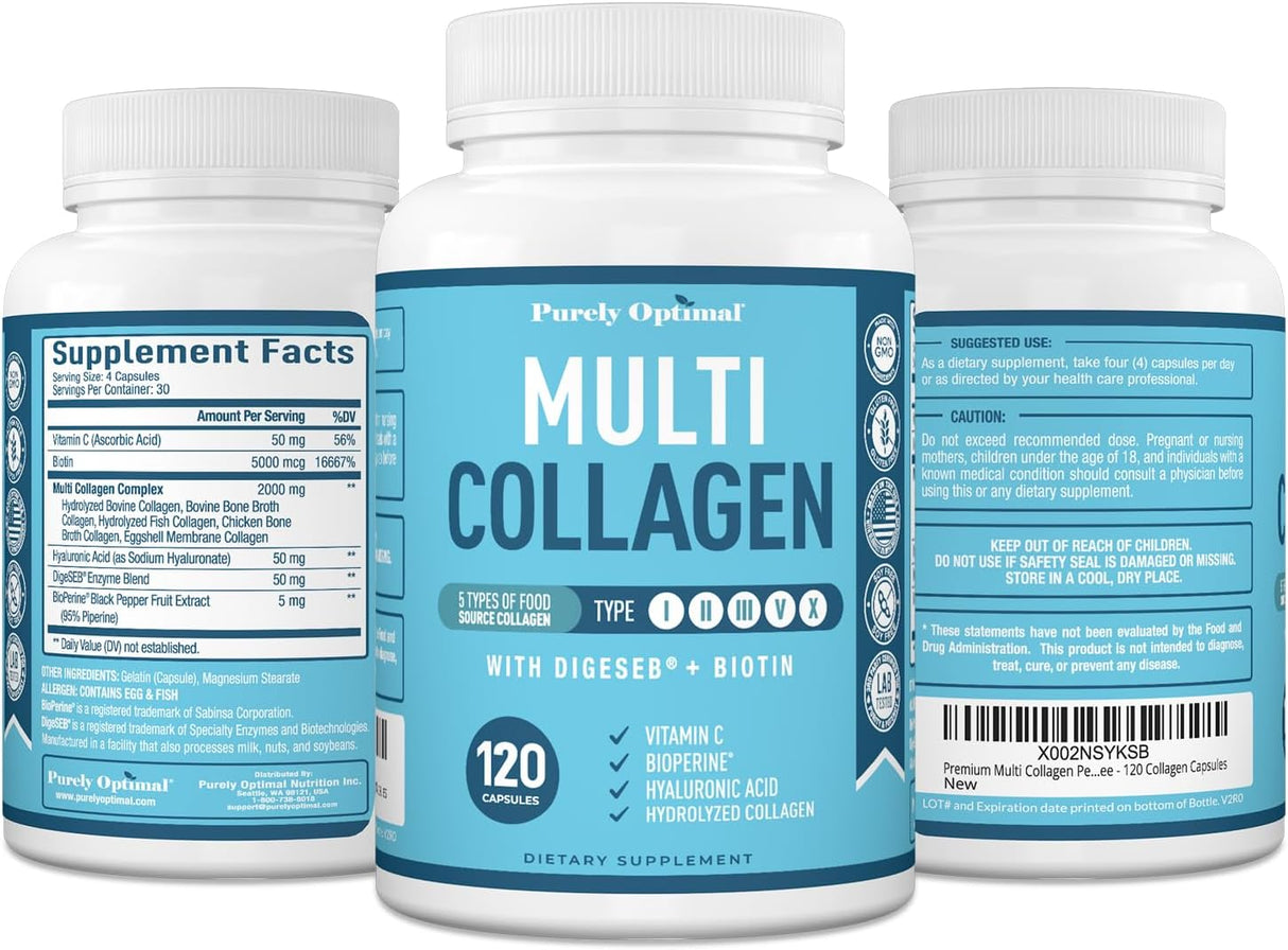 Collagen Multi Peptides Pills, belleza y salud, 120 cápsulas