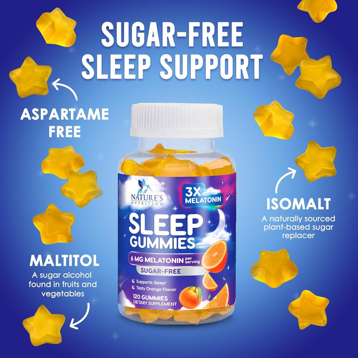 Gomitas de Melatonina Sin Azúcar 6 mg - 120 Gummies Extra Fuerza