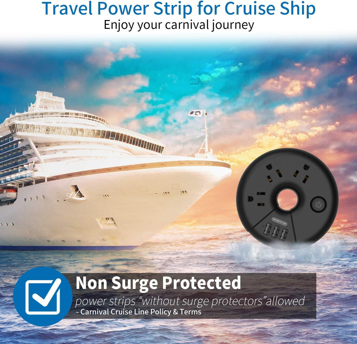 NTONPOWER - Regleta de alimentación de viaje, negro