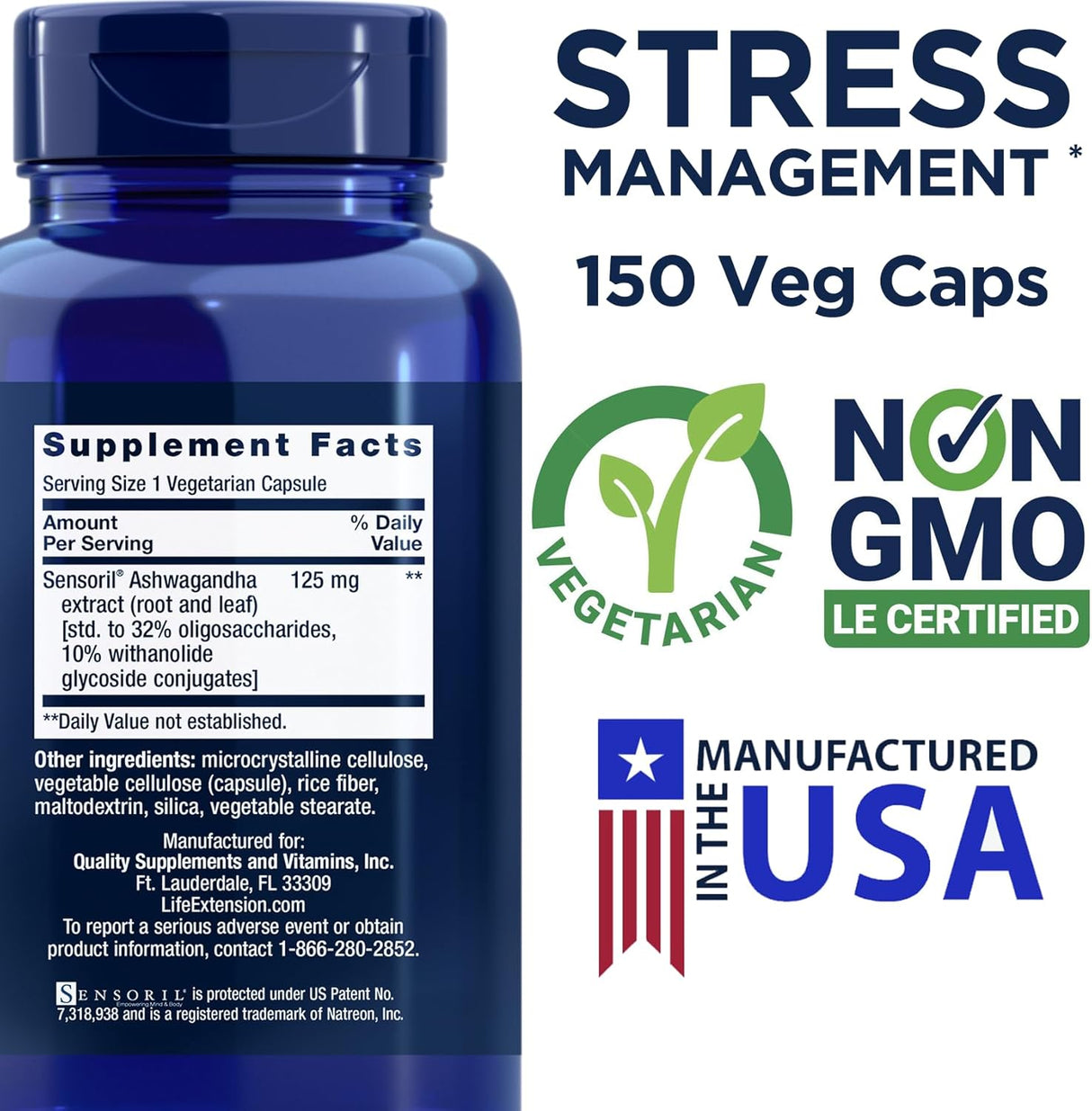 Ashwagandha Optimizado 150 Veg Caps - Life Extension, No GMO