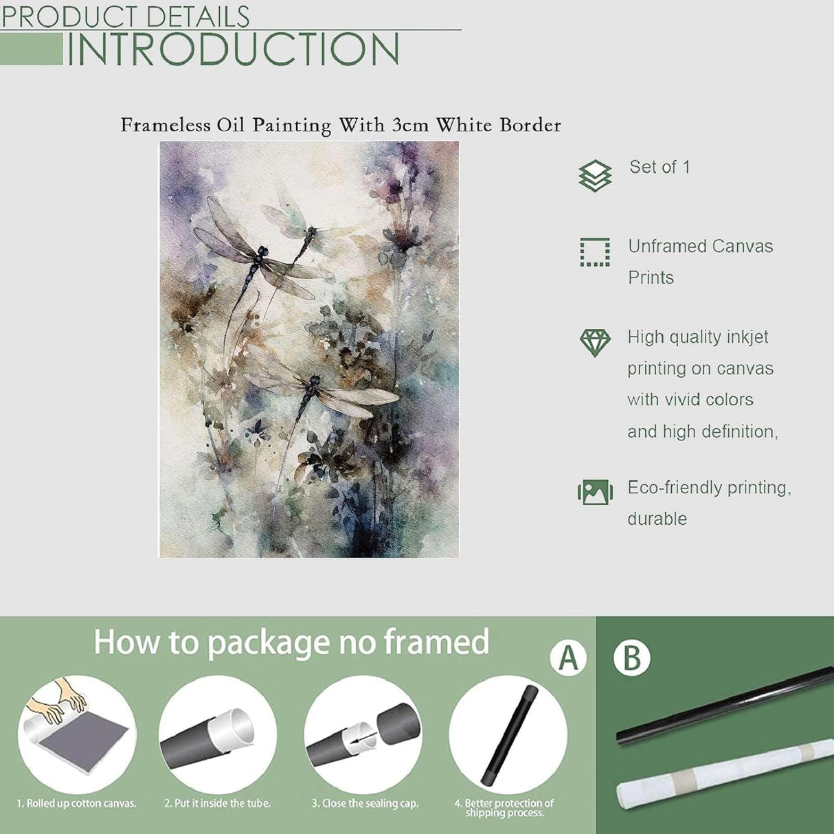 Póster lienzo libélula acuarela lavanda arte pared 16x24 sin marco