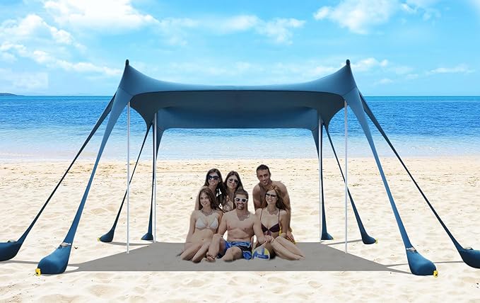 Tienda de playa portátil con protección UPF80+ y 4 postes