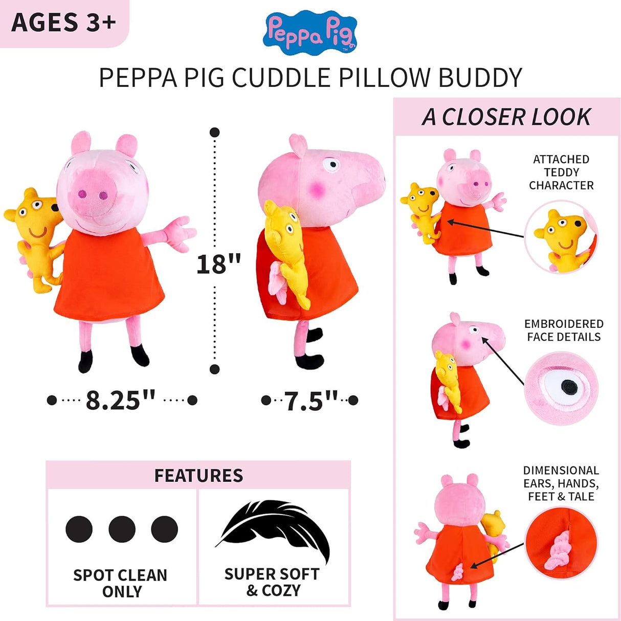 Almohada de peluche para niños Peppa Pig Franco Kids Bedding