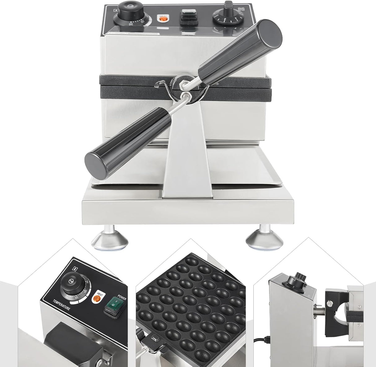 Máquina de Waffles Bubble, 1200W, Teflón, 122-572℉, Comercial