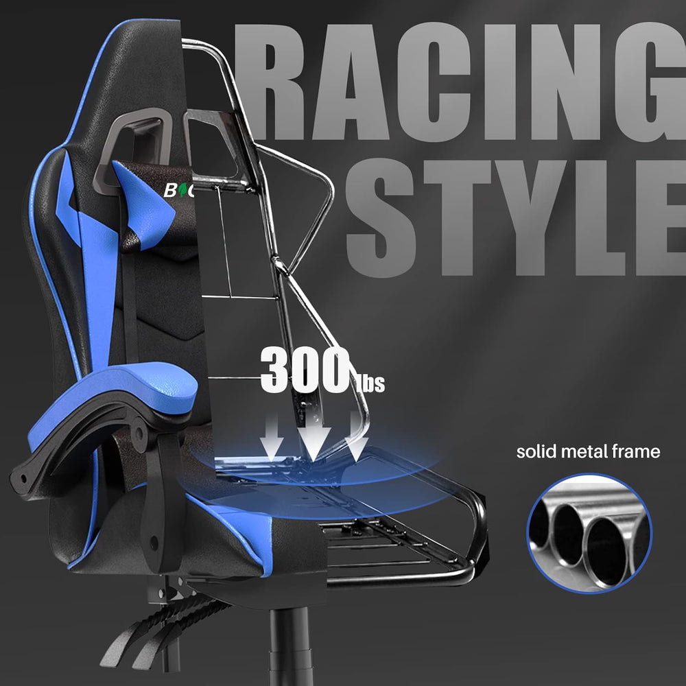 Silla Gamer de piel sintética, Azul con Negro Bigzzia