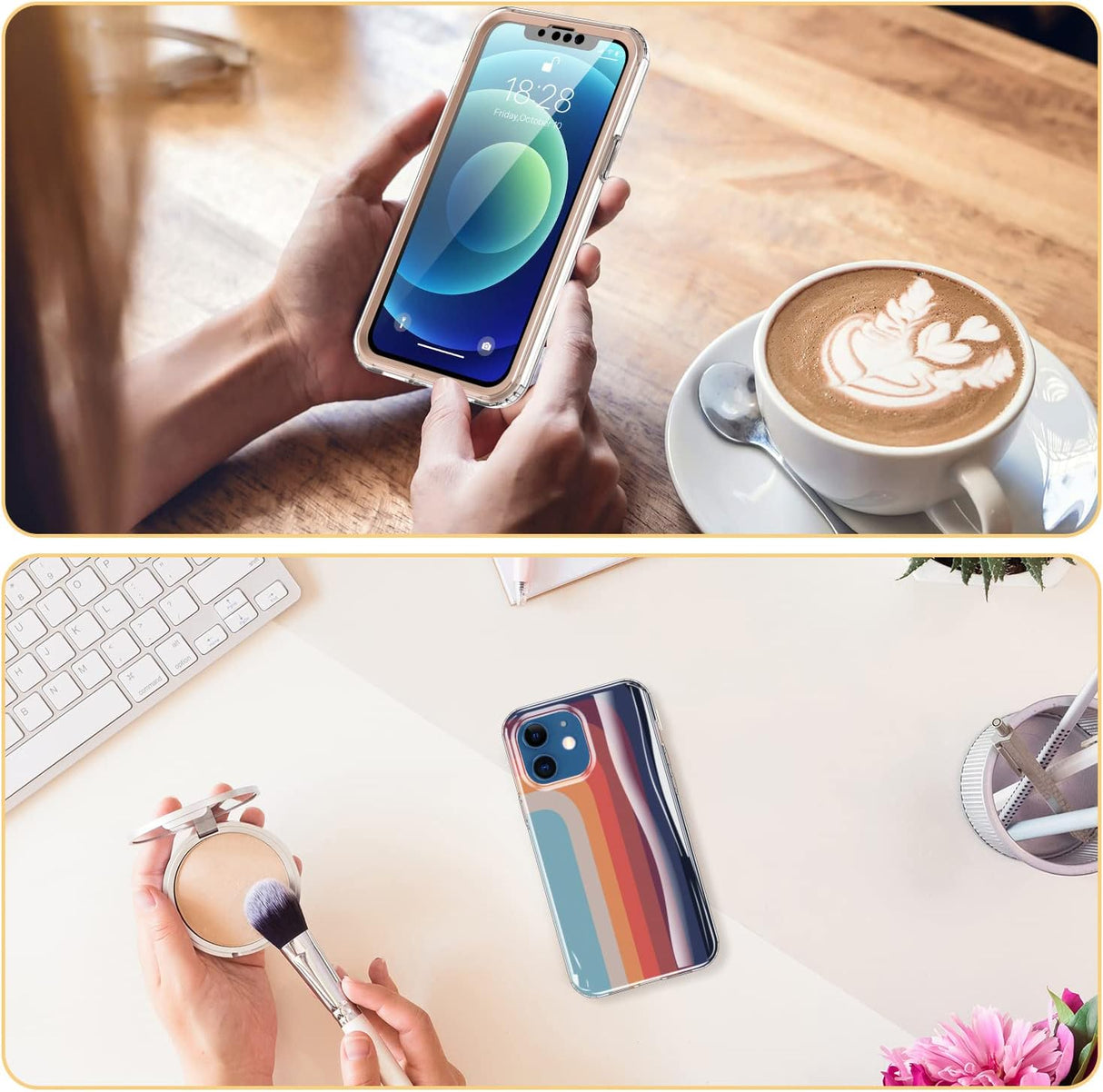 ESDOT Funda para iPhone 12, iPhone 12 Pro con protector de pantalla integrado, funda resistente con diseños de moda para mujeres y niñas, funda protectora para iPhone 12/12 Pro de 6.1 pulgadas, bonito arco iris