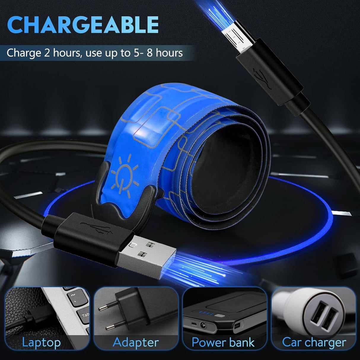 Brazalete LED recargable para correr de alta visibilidad