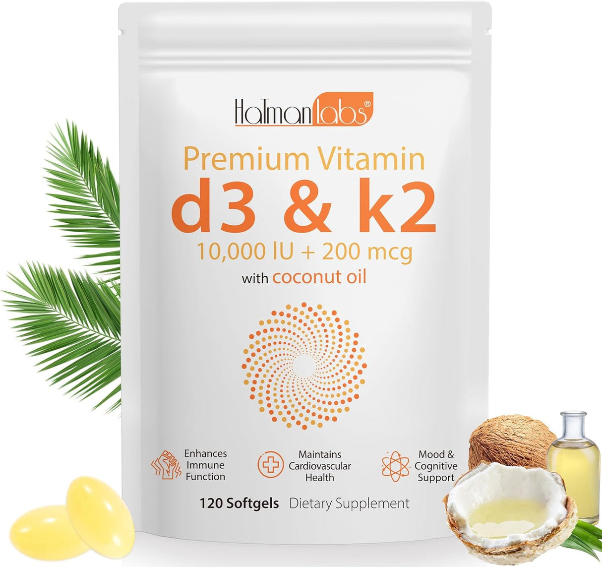 Suplemento de Vitamina D3 K2, 10000 IU, Salud Ósea y Inmunidad