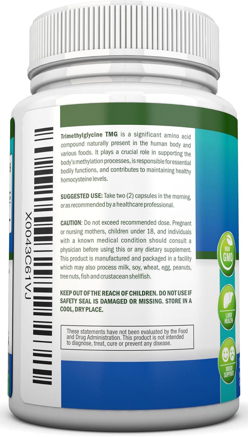 Suplemento TMG Trimethylglycine 1000mg - 180 Cápsulas