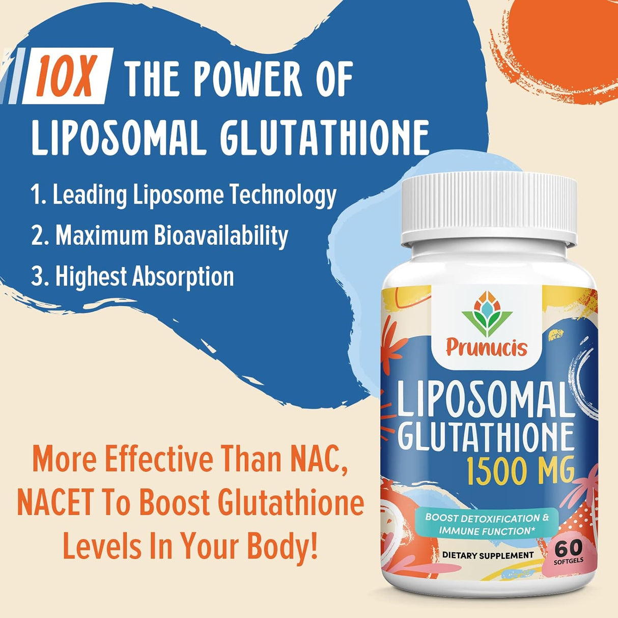 Suplemento L-glutatión reducido liposomal de 2400 MG 60 cáp