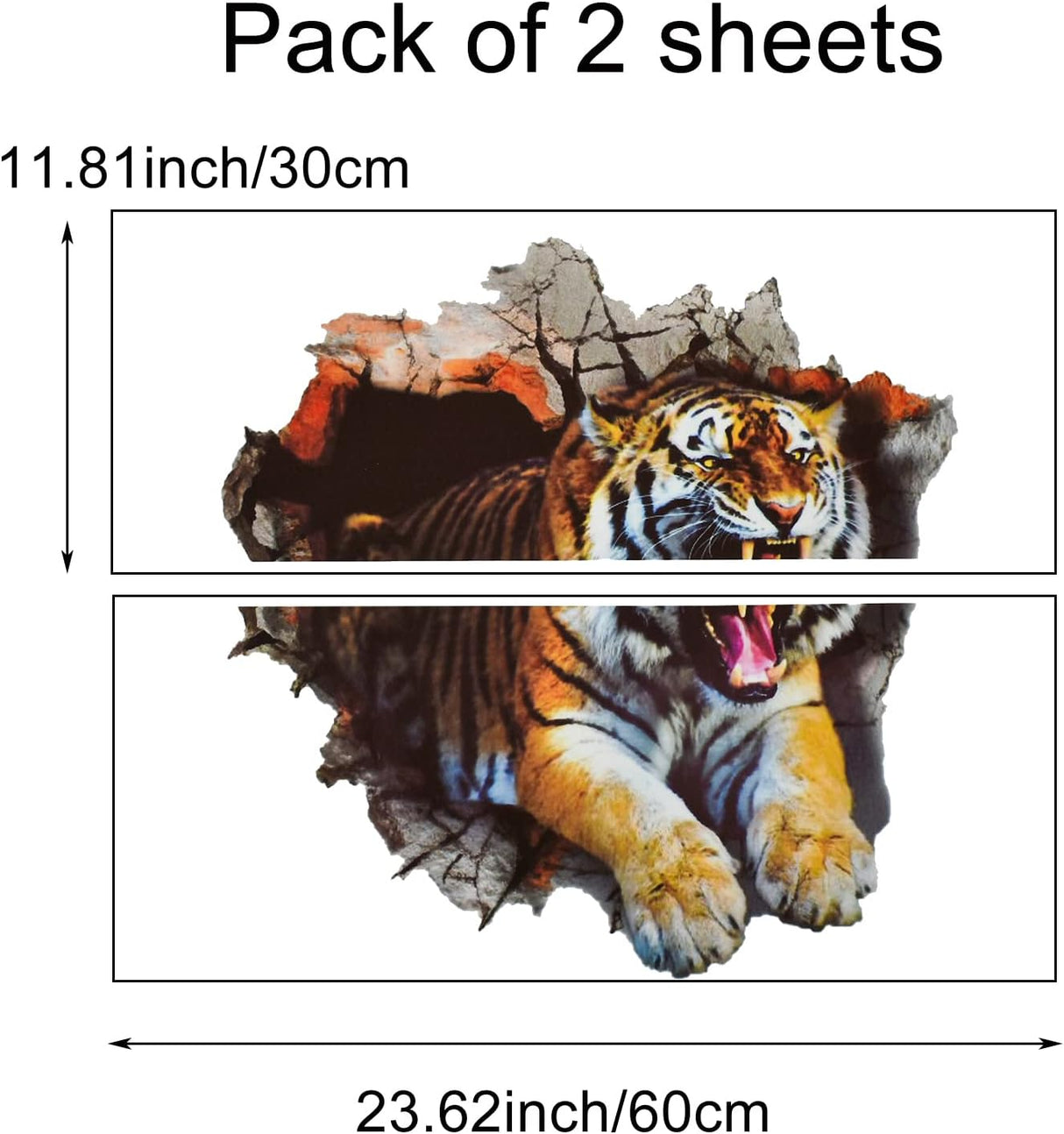 Decal 3D Tigre, Autoadhesivo, 23.62x23.62in, Mural Infantil